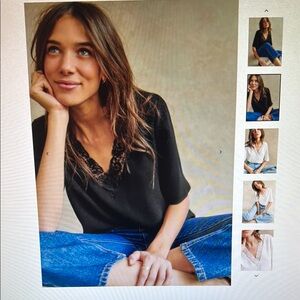 Sezane Sylla Black Blouse Elegant Top Size 14/46